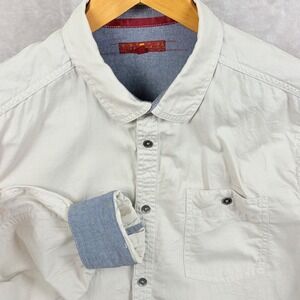 7 For All Mankind Denim Shirt Size L Mens Beige Long Sleeve Button Up Flip Cuff